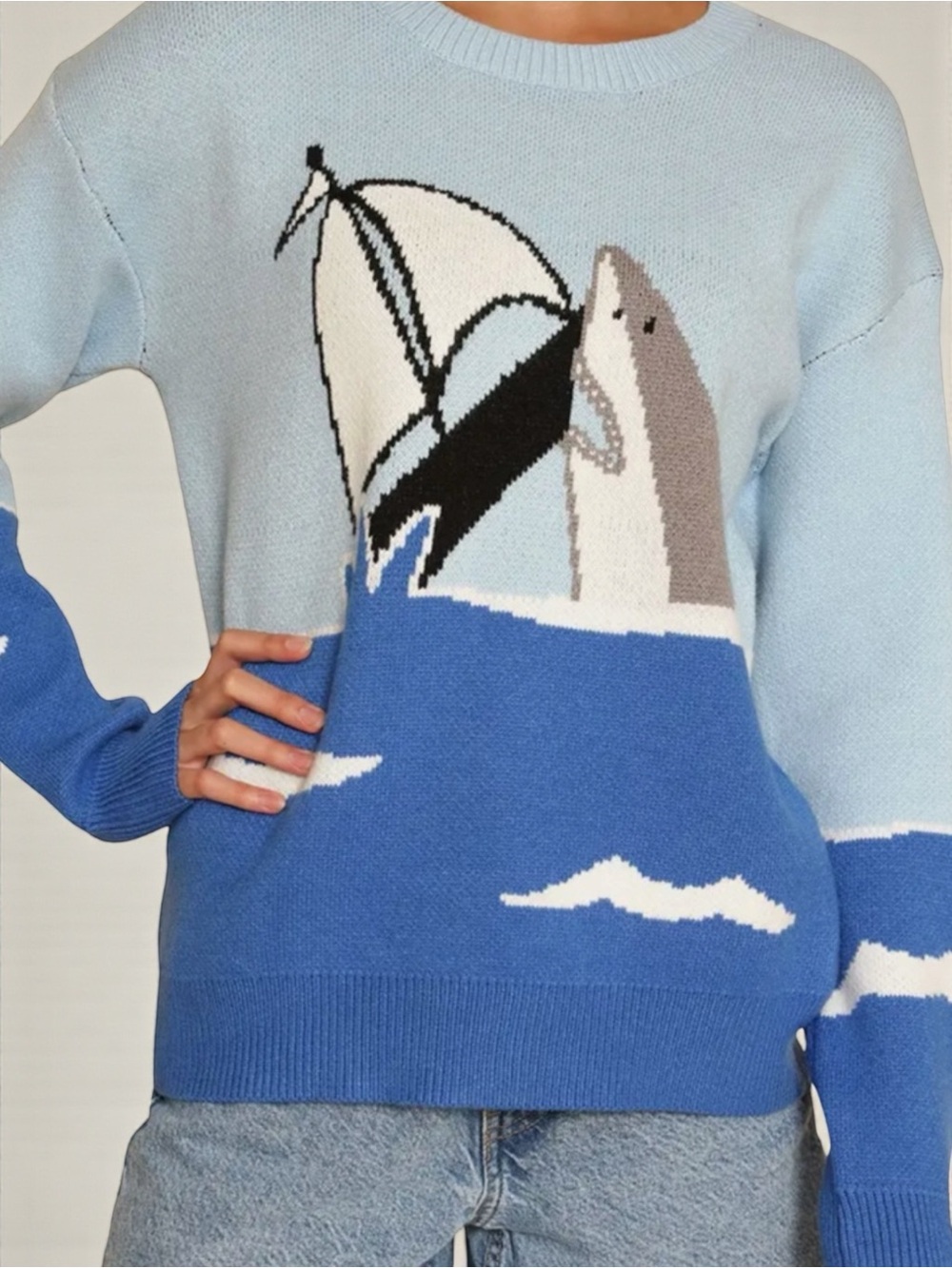 Shark Graphic Knit Sweater NWT Medium Coastal Beach Miss Sparkling - Picture 5 of 5